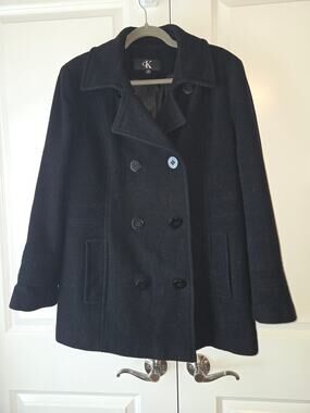 Calvin Klein Black Wool Blend Pea Coat Size Large